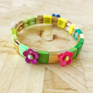 NEW | Roxanne Assoulin Garden Variety Flower Grass Gold Colorful Enamel Stretch